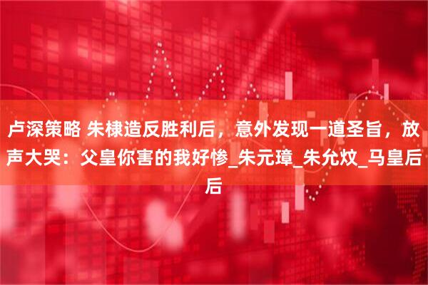 卢深策略 朱棣造反胜利后，意外发现一道圣旨，放声大哭：父皇你害的我好惨_朱元璋_朱允炆_马皇后